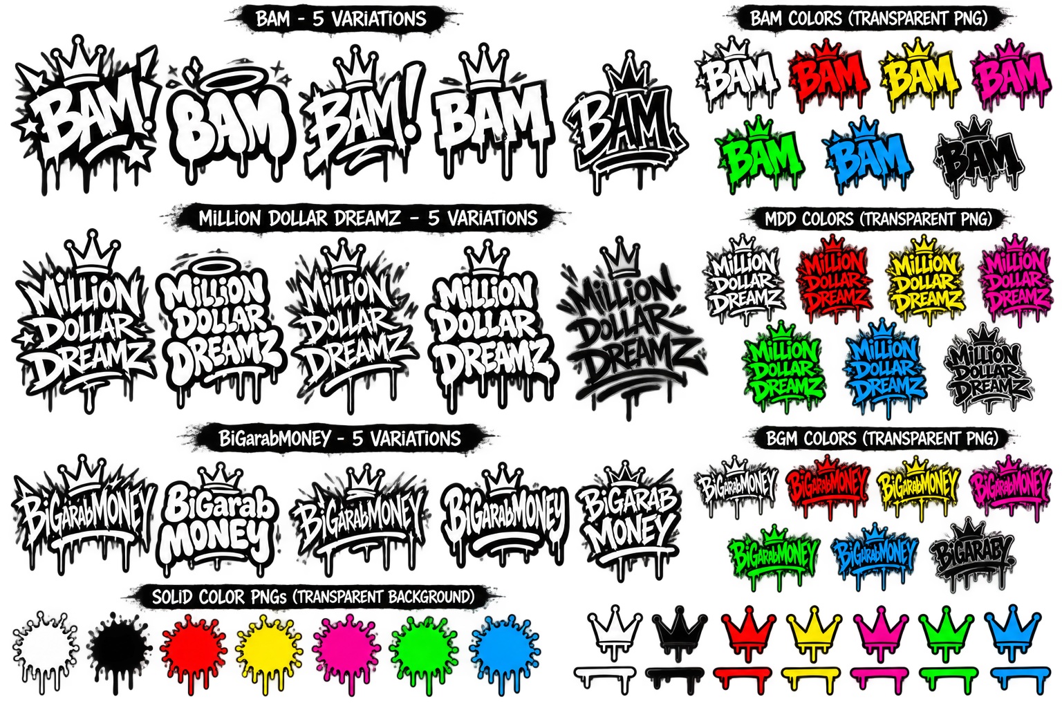 BAM RAGZ official B.A.M., BiGarabMONEY and MILLION DOLLAR DREAMZ logo collection